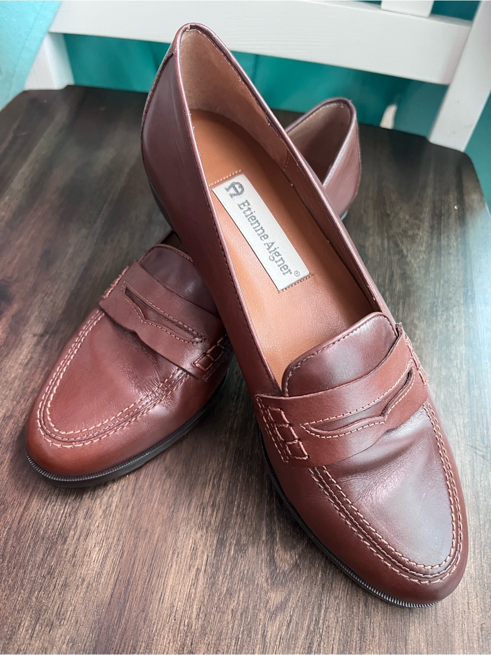 Etienne Aigner Vintage Brown Leather Michele Penny Loafers Size 7M